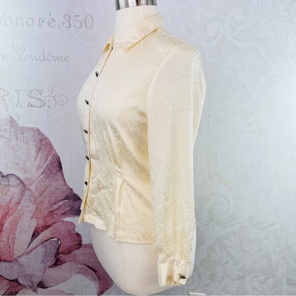 Leslie Fay Petite Sportswear Vintage cream blouse ornate pattern Size 14 PETITE - Picture 5 of 13